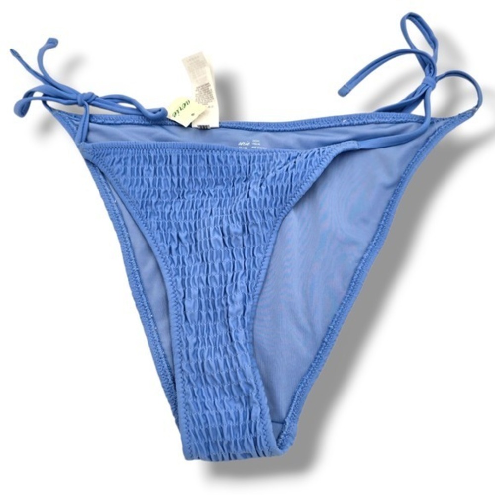 New Aerie Cheeky‎ Bikini Bottom Blue Smocked Tie Side Swimsuit Medium NWT